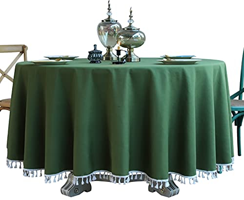Qkoimpnrd Tischdecken für Kindergeburtstag und Mottoparty Cotton Linen Kinder Geburtstag Party Table Cover Green Circle Diameter 240cm