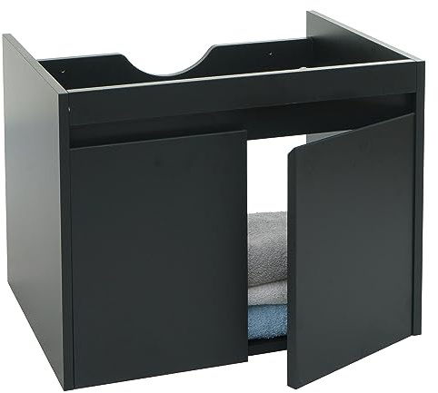Mendler Waschbeckenunterschrank HWC-L86AM 48x59x46cm - schwarz | Badezimmer, Waschtisch, Unterschrank, MVG, Melamin, 2 Türen
