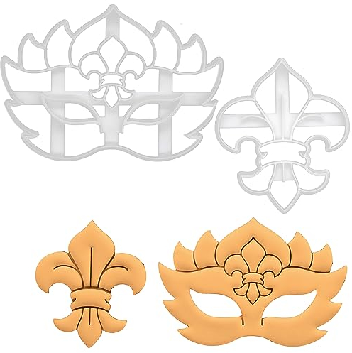 BAKERLOGY Sat von 2 Karneval Ausstechformen (Formen: Heraldische Lilie und Mardi Gras Maske)