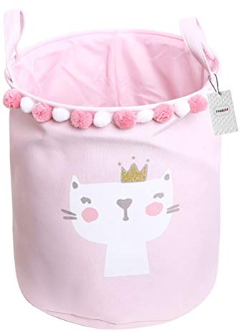 Faltbarer großer Aufbewahrungskorb, Aufbewahrungskorb aus Segeltuchstoff, niedliche Pompons, Wäschekorb, Kinderzimmer, Spielzeug-Aufbewahrungsorganisator – Blau/Wal (Color : Cat)