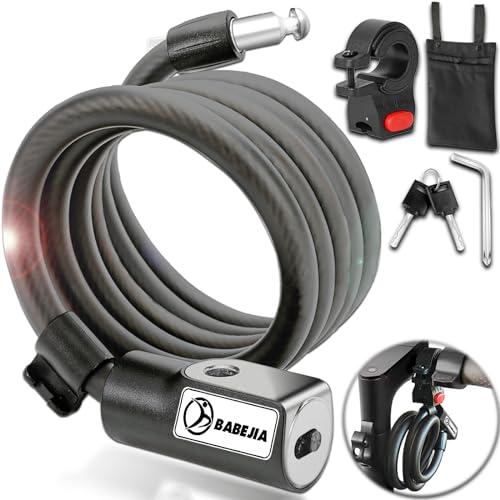 BABEJIA Candado Para Patinete Electrico, Candado Bicicleta, 120cm/12mm Candado Patinete con 2 llaves, Candado Patinete Antirrobo con Soporte, Candado Antirrobo para Bicicleta, Patinete, Monopatín