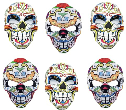 6 Masken Catrina Flores, mexikanische Totenmaske, Filz, Eva, weich, Mascara Dia De Los Muertos für Damen, Halloween-Maske, Halloween-Dekoration, zufällige Farbe