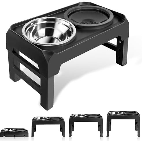 Elevated Dog Bowls, Non Spill Water Bowl & Stainless Steel Food Bowl Stand, Raised Food Feeder Bowls with 4 Adjustable Heights for Small Medium Large Dogs