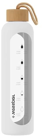 Wessper Glass Water Bottle with Silicone Sleeve, 500 ml - White