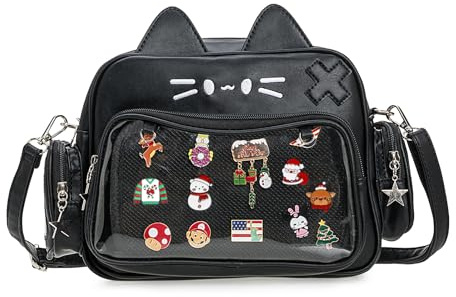 ZAROXOXS Kawaii Ita Bag Rucksack, Crossbody-Tasche, Katzen-Schultertaschen, Mehrzweck-Pin-Display mit Einsatz