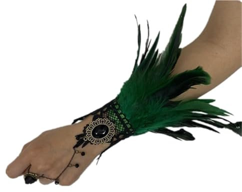 CAMDOM Damen Feder Spitze Lange Handschuhe Steampunk Retro Fingerlose Gothic Manschette Cosplay Kostüm Party Handschuhe, grün, One size