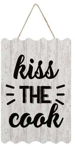 Kiss The Cook-Schild zum Aufhängen, Holzschild mit Seil, Wanddekoration, Holzschild mit Spruch, Zitaten, dekoratives Holzschild für Schlafzimmer, Küche, 20,3 x 30,5 cm