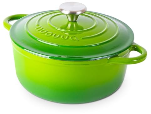 Casseruola in ghisa con coperchio, antiaderente, resistente al forno, smaltata, robusta Dutch Oven, verde, 3,1 quarto, 22 cm - Di Nuovva