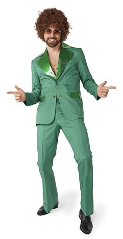 Suitmeister Herren Disco Kostüm Anzug - Saturday Night Fever Outfit - Slim Fit - inklusive Blazer und Schlaghosen - Grün