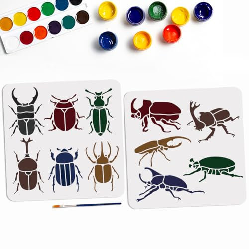 MAYJOYDIY 2 Stück Skarabäus Käfer Schablone 30×30cm Wiederverwendbare Insekten Zeichenvorlagen Mit Pinsel Für Insekten Basteln Kunst Möbel Holz Leinwand Heimdekoration