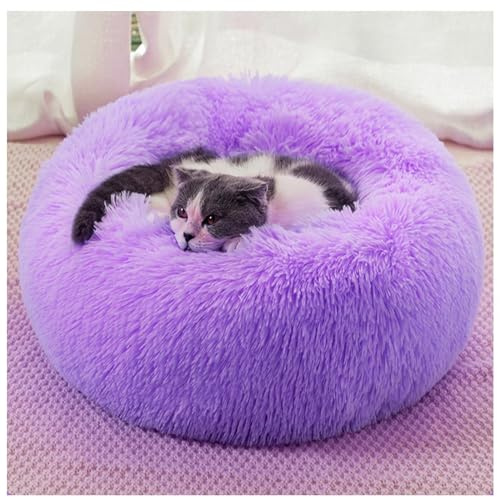 HUAXIQUE Hundebett Donut Anti Stress Hundebett katzenbettfür Katzen Und Kleine Mittelgroße Hunde undekissen Waschbar Flauschig Hundematte Flauschiges Hundebett 60cm Lila