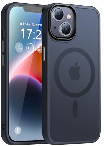 HuwaiH Handyhülle für iPhone 14 Hülle, iPhone 13 Hülle, [Kompatibel mit Mag-Safe] Stoßfeste Kratzfeste Schutzhülle, Transluzente Matte Griffige Handyhülle für iPhone 14/13 (Schwarz)