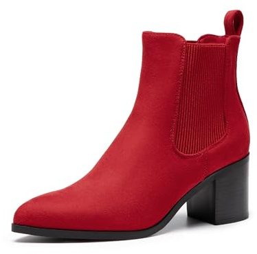 DREAM PAIRS Stivaletti Chelsea da donna a punta con tacco grosso