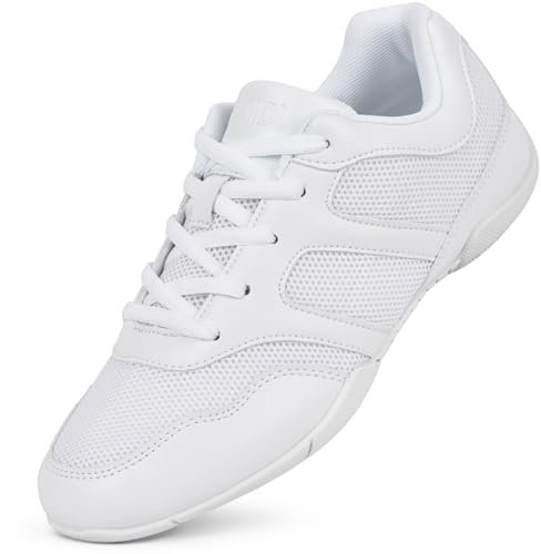 CADIDL Cheer-Schuhe für Damen, weiß, Cheerleading, athletisch, Tanzschuhe, Mädchen, flache Schuhe, Tennis, Walking-Sneaker, L28-weiß, 35.5 EU