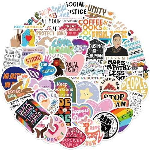 Social Justice Stickers for Laptop (50 PCS),Gift for Children Teens Adults Girl Boys,Waterproof Stickers for Water Bottle,Social Justice Vinyl Stickers for Scrapbook,Skateboard,Bike,Phone,Dairy