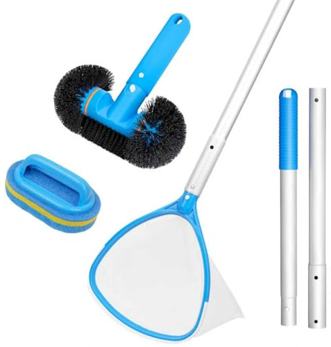 TidyMister Juego de limpieza de spa todo en uno, kit de accesorios de mantenimiento de piscinas pequeñas con red de skimmer cepillo redondo y poste de 2 pies