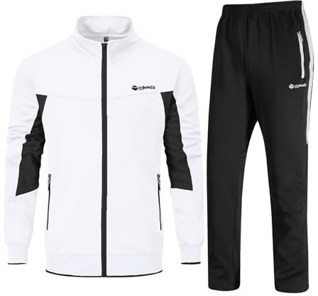 Rdruko Jogginganzug Herren Set Trainingsanzug Sportanzug Langarm Freizeitanzug Männer Tracksuit für Fußball Gym-Weiß Schwarz L