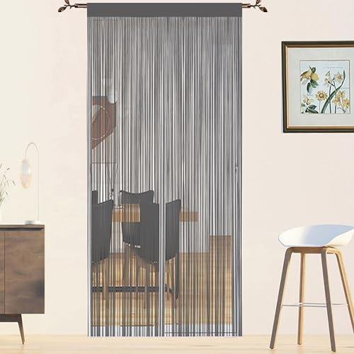 QiBoYuYe Door Curtains Fly Screen Curtain For Window String Flies Doors Decorations Room Dividers Doorways Panel Bedroom Living Closet Door Drapes (Grey, 90x245cm)