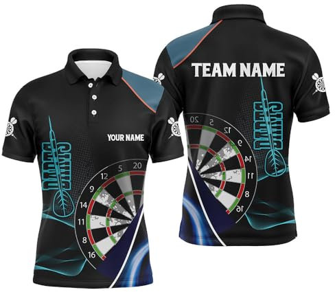 Personalisierte 3D Darts Polo & Quarter-Zip Shirts in Blau und Schwarz – Individuelle Dart-Trikots für Herren & Damen und Dartmannschaften V1111