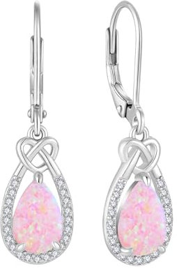 FJ Rosa Opal Hängend Ohrringe Damen 925 Sterling Silber Tropfen Ohrringe Opal Schmuck Geschenke für Frauen
