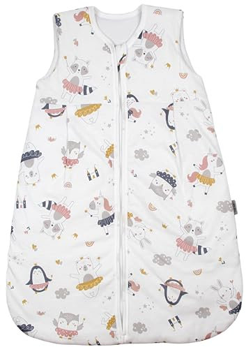 TupTam Schlafsack Baby 2.5 TOG – Atmungsaktiver Ganzjahresschlafsack für Kinder, OEKO-TEX zertifiziert, Farbe: Feen Tiere Gelb Rosa Blau Grau, Größe: 56-62