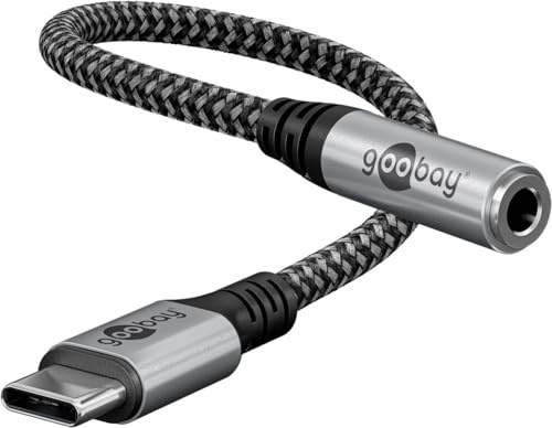 goobay USB C auf Kopfhörer Adapter Klinke Aux, USB-C zu 3.5mm Buchse, kompatibel mit Smartphone, Stoffmantel - 74056