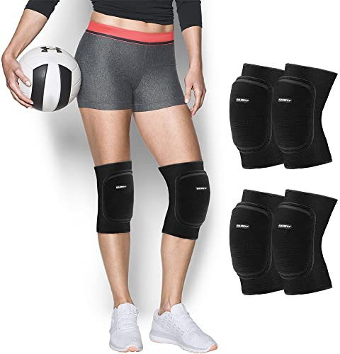 EULANT 2 pares de rodilleras de voleibol, elásticas rodilleras para danza, balonmano, scooter, gimnasia, fútbol, lucha en línea, bicicleta de montaña, coderas para niños y adultos (Negro, Large)