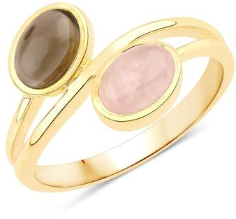 Rafaela Donata Damen Ring aus 925/- Sterling Silber gelbvergoldet 14 Karat mit Rosenquarz rosa Edelsteinring Edelsteingröße 7x5 mm