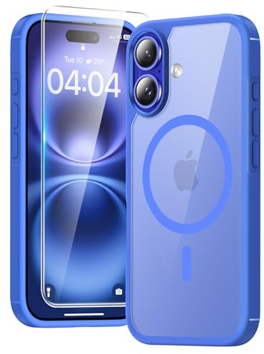TAURI für iPhone 16 Hülle 6,1 mit Schutzfolie - Ultramarin | Kompatibel mit MagSafe, Schutz nach Militärstandard, [Anti-Vergilbung] Stoßfest Magnetisch Handyhülle