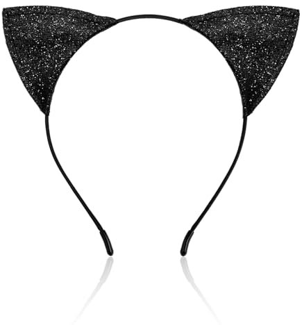 XIHIRCD Serre-Tête Oreilles de Chat, Serre-Tête à Paillettes Noires Brillantes pour Femmes Serre-Tête Mignon pour Cheveux de Chat Accessoires pour Cheveux d'Halloween pour Fête Cosplay de Vacances