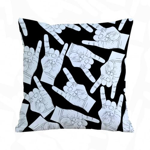 ERRTU Kissenbezug 45x45 cm,Rock Hände Muster Rock Metal Rock and Roll Musik Stil schwarzen und weißen Hinter,Dekokissen Kissenbezüge Deko Kissen Bezug Wohnzimmer Zierkissen für Sofa Stuhl Bett Garten