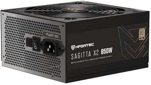 Nfortec Sagitta X2 850W Fuente de alimentación Full Modular 80+ Gold, Ventilador silencioso PCIE 5.1, ATX 3.1, Negro
