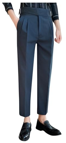 Foweknow Gurkha Pantalon de costume stretch pour homme - Coupe droite - Motif à chevrons - Vintage - Pas de ceinture - Pantalon chino classique sans ceinture - Pour mariage et fête
