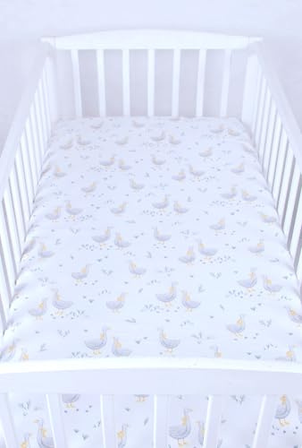 BABYLUX Baby Spannbettlaken für Kinderbett - 100% Baumwolle,60x120 / 70x140 cm weich und bequem, passend für alle Standardmatratzen, (131. Gänse, 70x140cm)