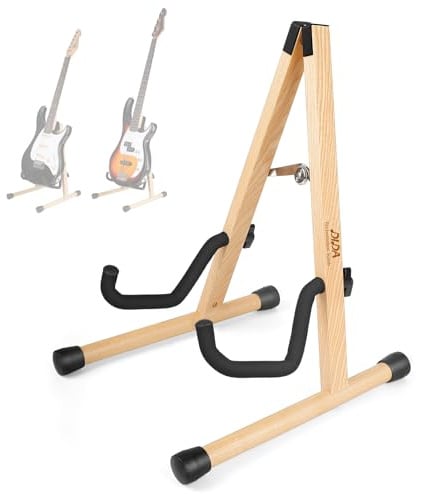 DIDA Bodenständer für E-Gitarre, Bassgitarrenständer, tragbarer Gitarrenständer mit rutschfestem Gummi und gepolstertem Schaumstoff (Ash Wood)