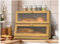 OHMG Boîte à Pain Bambou 2- Couche Countertop Boîte à Pain en Bois de Bambou pour Cuisine, Huche à pain,Nature,pour le stockage du pain,40x33x25cm (Bois-40 * 33 * 25cm)