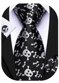Barry.Wang Mens Ties Halloween Tie Skull Pumpkin Fun Neckties Handkerchief Cufflinks Party Festival