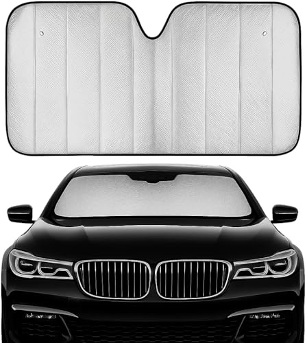Pare-Soleil Auto Pare-Brise intérieur Pliable – Couvre-Soleil Auto UV avec ventouses et élastiques, Protection Solaire pour Tableau de Bord et sièges, Universel pour Voitures SUV et fourgonnettes