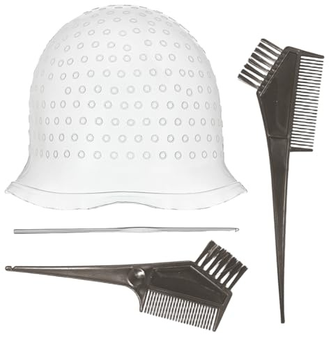 ZENQARI 1 Set Gorro de Tinte Highlight Mechas de Cabello Gorro de Mechas de Silicona Set con Cepillo y Aguja Perfecto para Mujeres y Niñas Tinte de Cabello