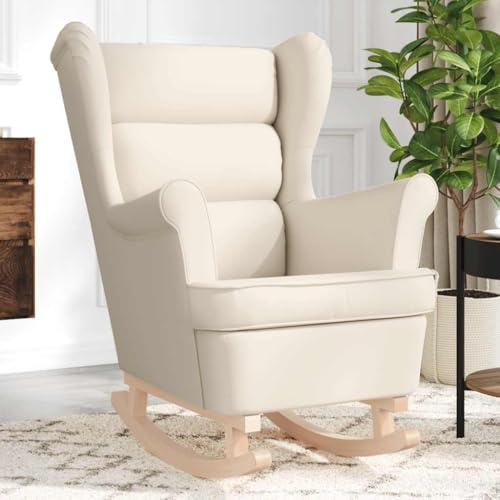 Tonture Schaukelsessel Weiß 74x90x102 cm, Leinen Naturfaser, Entspannungssessel für Wohnzimmer, Schlafzimmer, Büro, bequemer Relaxsessel für Erwachsene, sanfte Schaukelbewegung