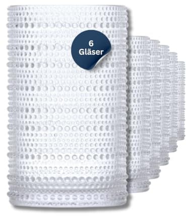 Fortessa Gläser Set Jupiter Große Trinkgläser 6er-Set, klar (Clear) | Vintage-Stil Wassergläser auch als Teelichthalter nutzbar, spülmaschinenfest