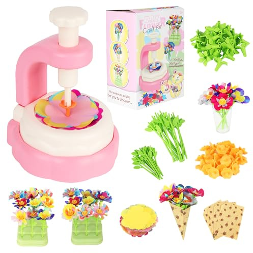 LIAILA Blumen Basteln Kinder, Stoff Blumenstrauß Basteln Mädchen ab 5-12 Jahre, Blumen Bastelset mit Blumenmaschine, DIY Blumengarten Spielzeug, Steckblumen für Mädchen 4 5 6 7 8 9 10 Jahre