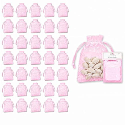 Dorunova Sacchetti Organza Sacchettini Sacchetti per Confetti Comunione Bomboniere Matrimonio Cresima Trasparenti Battesimo Laurea (Rosa, 36 Pezzi)