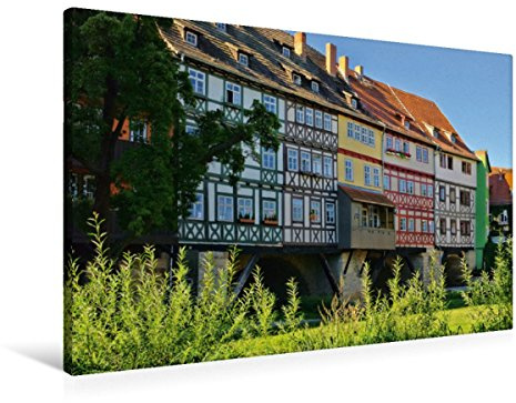 Premium Textil-Leinwand 90 x 60 cm Quer-Format Krämerbrücke in Erfurt | Wandbild, HD-Bild auf Keilrahmen, Fertigbild auf hochwertigem Vlies, Leinwanddruck von LianeM
