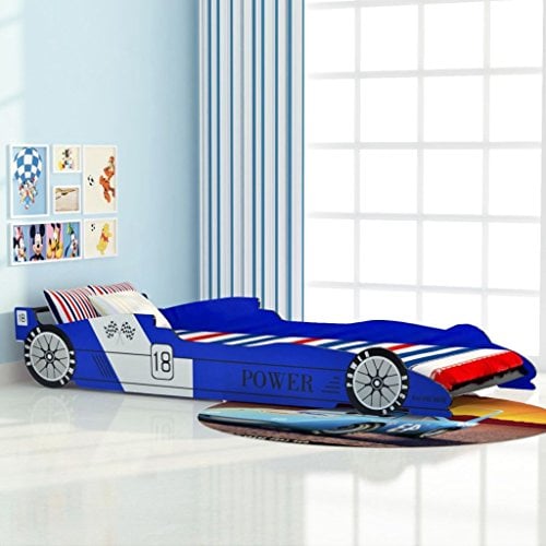 Festnight Kinderbett Autobett Rennwagen ohne Matratze 90x200 cm Blau