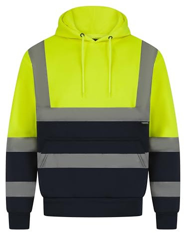 Men's Hi Vis Two Tone Hoodies Safety Fleece Sweatshirt Work Tops GO/RT Compliant Jumpers