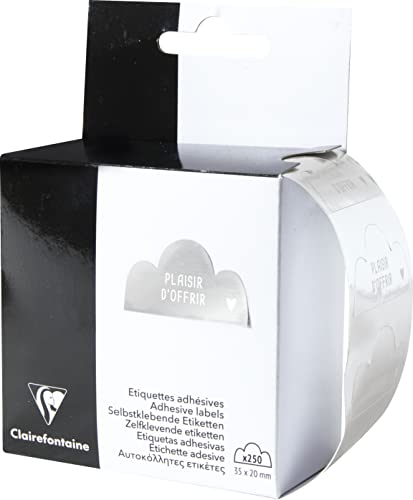 Clairefontaine 617046C - Une Boîte Distributrice De 250 Étiquettes Cadeaux Adhésives - Dimensions Boite : 12x8cm - Motif : Nuage Plaisir D'Offrir - Artisanat, Étiquettes Cadeaux