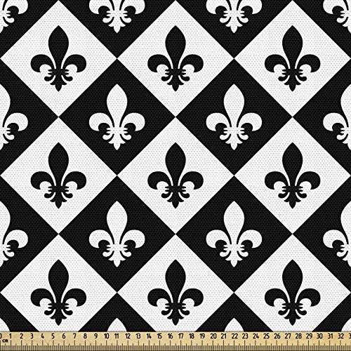 ABAKUHAUS Fleur De Lis Gewebe als Meterware, Schachbrett-Logo, Schön Gewebten Stoff für Polster und Wohnaccessoires, 1M (148x100cm), Weiß und Schwarz