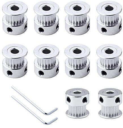 QitinDasen 10Pcs Premium Aluminium GT2 Zahnriemenscheibe, 20 Zähne 5mm Innere Bohrung GT2 Riemenscheiben, für 3D-Drucker 6mm Breite Zahnriemen