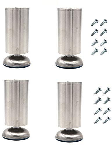 NUZAMAS Lot de 4 pieds de meubles réglables, 12 cm de long, extra épais, fabriqués en acier inoxydable, pour armoire, table basse, meuble TV, pied de support pour meuble de salle de bain